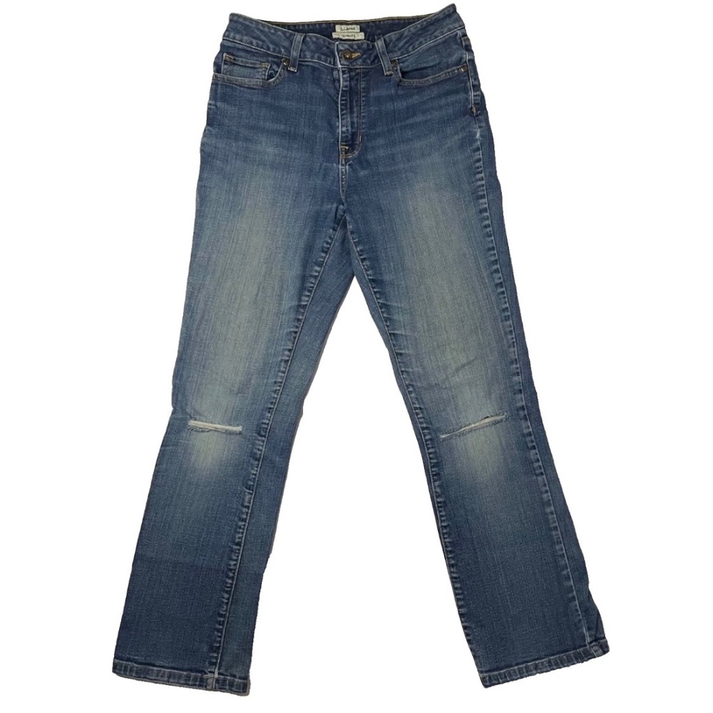 LL Bean Classic Fit Jeans Womens 6 Blue Distressed Straight Medium Wash Mid-Rise